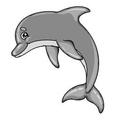 Cartoon jumping dolphin. Vector illustration of a cute sea animal isolated on a white background.