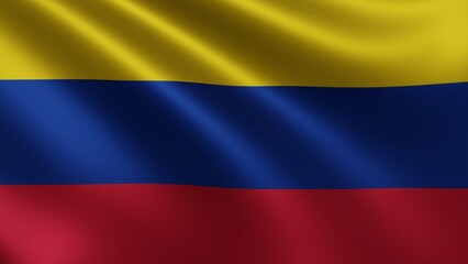 Render of the Colombia flag flutters in the wind close-up, the national flag of Colombia flutters in 4k resolution, close-up, colors: RGB. High quality 3d illustration
