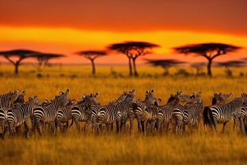 Zebra at sunset in the Serengeti National Park - obrazy, fototapety, plakaty