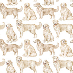 Golden retriever dogs seamless patterns