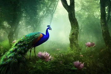 Fotobehang peacock in front of a forest © Rarity Asset Club