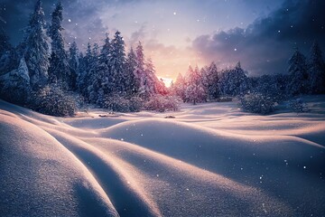 Merry Christmas and Happy New Year, winter landscape in the mountains, winter season landscape