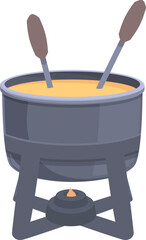 Fondue fork pot icon cartoon vector. Cheese food. Cooking dinner