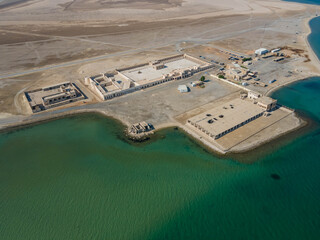 An aerial view of Aqeer (Al Uqayr) Castle and former Ottoman sea port, Saudi Arabia
