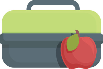 Red apple lunch box icon cartoon vector. Kid food. Snack meal
