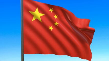 the flag of China waving in the wind in the blue sky