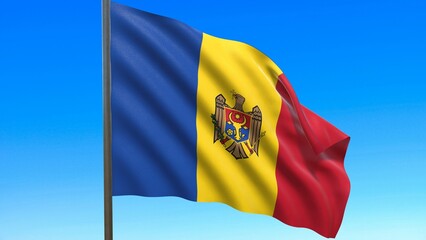 flag of moldova fluttering in the wind against a blue sky background 3d-rendering