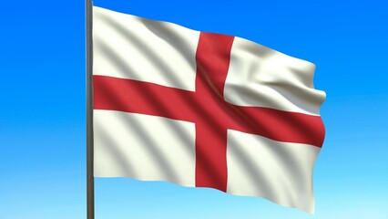 the flag of England fluttering in the wind against a blue sky 3d-rendering