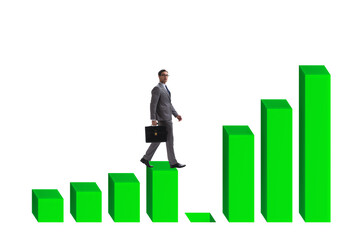 Businessman in growth concept with bar charts