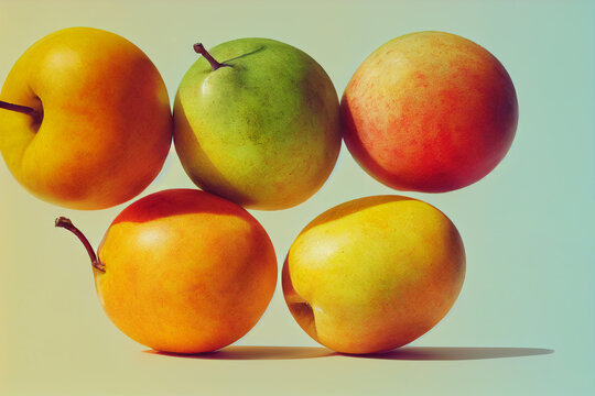 Fruit composition on a white background. Apples lying on top of each other on the surface. Image with fruit for creativity and advertising.
