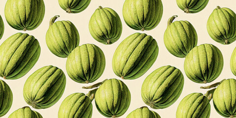 Seamless pattern with melon. Vintage botanical 3d illustration for printing fabric, wrapping paper, packaging.