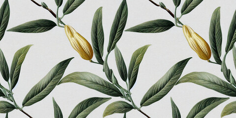 Seamless pattern with vanilla sticks.  Vintage botanical 3d illustration for printing fabric, wrapping paper, packaging.