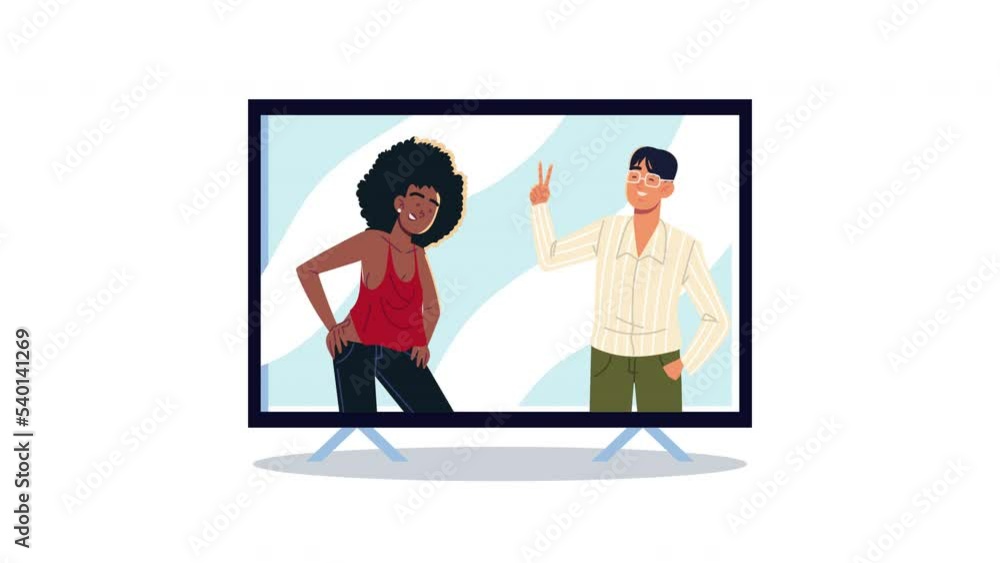 Poster interracial couple in display characters animation