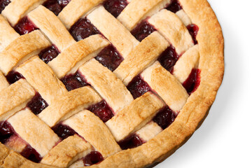 Delicious baked cherry pie, top view