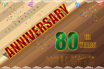Decorated poster of celebration 80th anniversary tea coffee tone