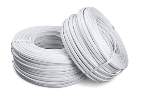 White computer cables isolated on white background