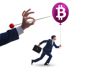 Businessman in bitcoin bubble concept