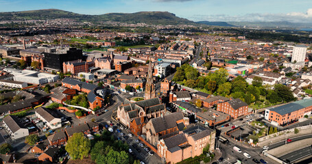 Fototapeta na wymiar Aerial Photo of Carlisle Memorial Church Belfast Orange Hall Belfast City Clifton street in Northern Ireland