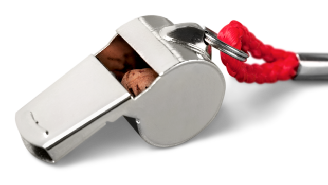 Metal referee whistle with string isolated on white - Powered by Adobe