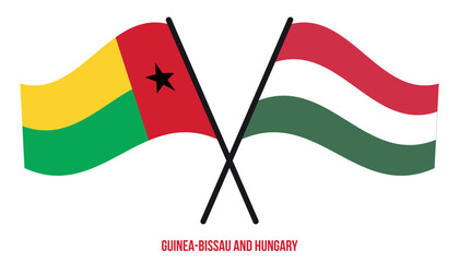 Guinea-Bissau and Hungary Flags Crossed And Waving Flat Style. Official Proportion. Correct Colors.