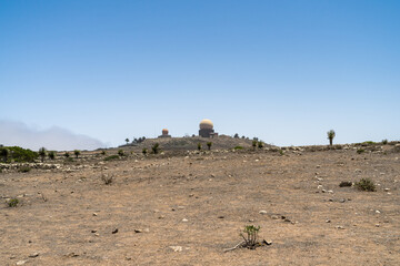 Natural landscape. In the background is Automatic Dependent Surveillance–Broadcast (ADS-B). Air Surveillance Squadron. Lanzarote. Canary Islands. Spain.