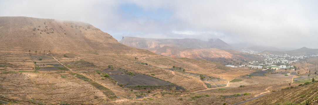 Natural landscape of Lanzarote. Panoramic view of the valley (Valle de Malpaso Haria). Canary Islands. Spain.