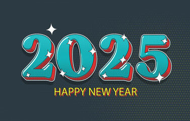 Happy New Year 2025 Concept Illustration On Halftone Effect. Modern Holiday Design.