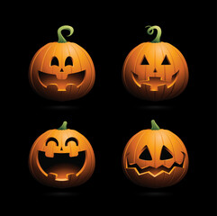Set Pumpkin on Black Background. Orange pumpkin with smile for your design for Halloween holiday. Vector illustration.