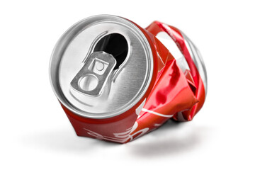 Crumpled aluminum can on background,close up - obrazy, fototapety, plakaty