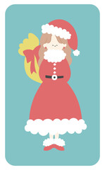 後ろにプレゼントを持ったサンタの衣装を着た女の子線なし