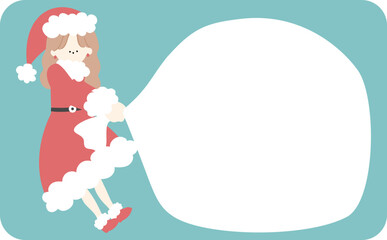 プレゼント袋を引っ張るサンタの衣装を着た女の子線なし
