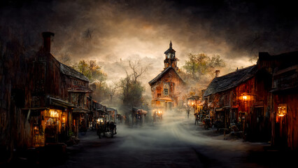 Fototapeta na wymiar Halloween art, fantasy ghost town, FoksDigitalArt