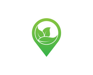 Leaf with Pin Location Logo Concept sign icon symbol Element Design. Map, Herbal, Eco, Leaves Logotype. Vector illustration template