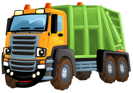 cartoon scene with industrial truck on white background illustration