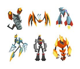 Monster Metal Robot Transformer with Strong Limbs as Fantastic Warrior Vector Set