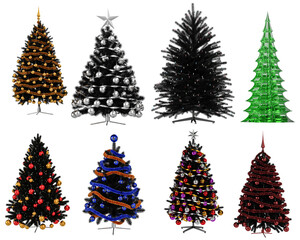 Set of christmas tree transparent background high quality details - 3d rendering