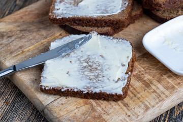 Black rye bread with butter