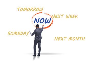 Concept of procrastination with now or later