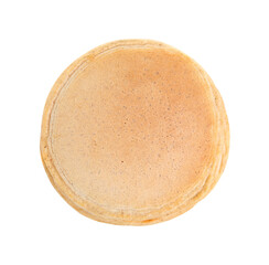 Tasty oatmeal pancakes on white background, top view