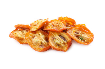 Cut dried delicious kumquat fruits isolated on white