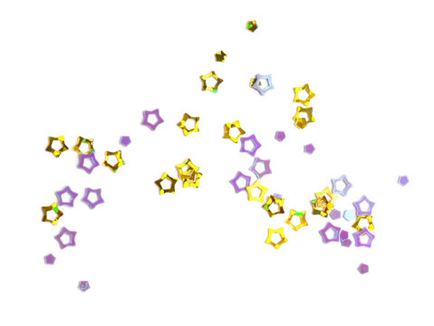 Colorful sequins in shape of stars isolated on white, top view