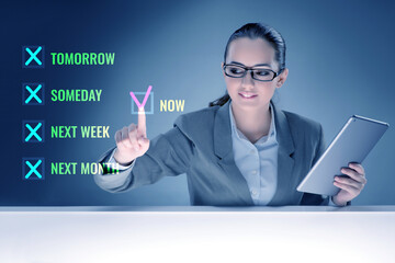 Concept of procrastination with now or later