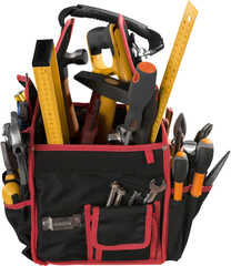 Set of tools and instruments in  box isolated on background