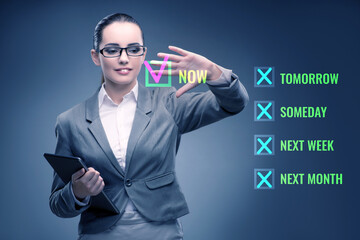 Concept of procrastination with now or later