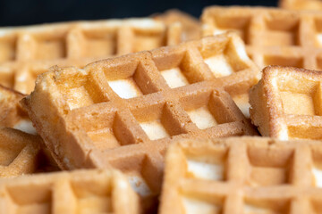 square sweet soft waffles on the table