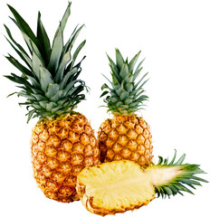 Fresh pineapple and half pineapple