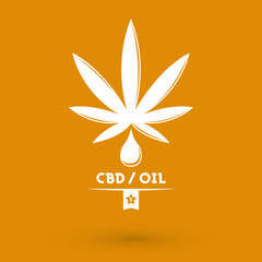CBD Oil Marijuana emblem design, oil drop and leaf. - obrazy, fototapety, plakaty