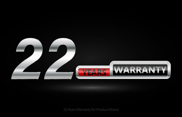 22 years warranty silver logo isolated on black background, vector design for product warranty, guarantee, service, corporate, and your business.