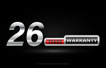 26 years warranty silver logo isolated on black background, vector design for product warranty, guarantee, service, corporate, and your business.