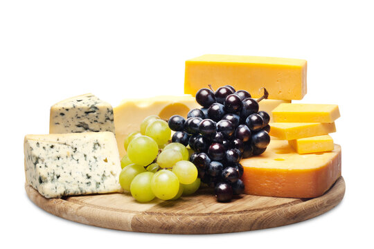 Cheese and Grape on the Wooden Platter